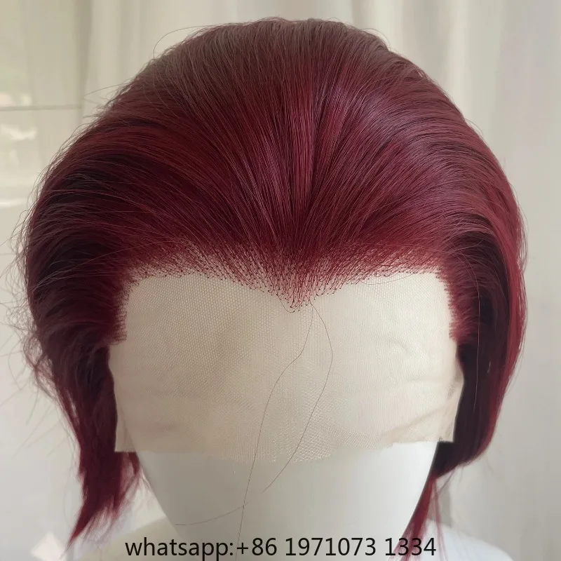 Short Peak Darker Red Synthetic Wigs for Men 13x4 Lace Front Wigs Short Bob Cut Cosplay Wigs for Women 150% Density Glueless