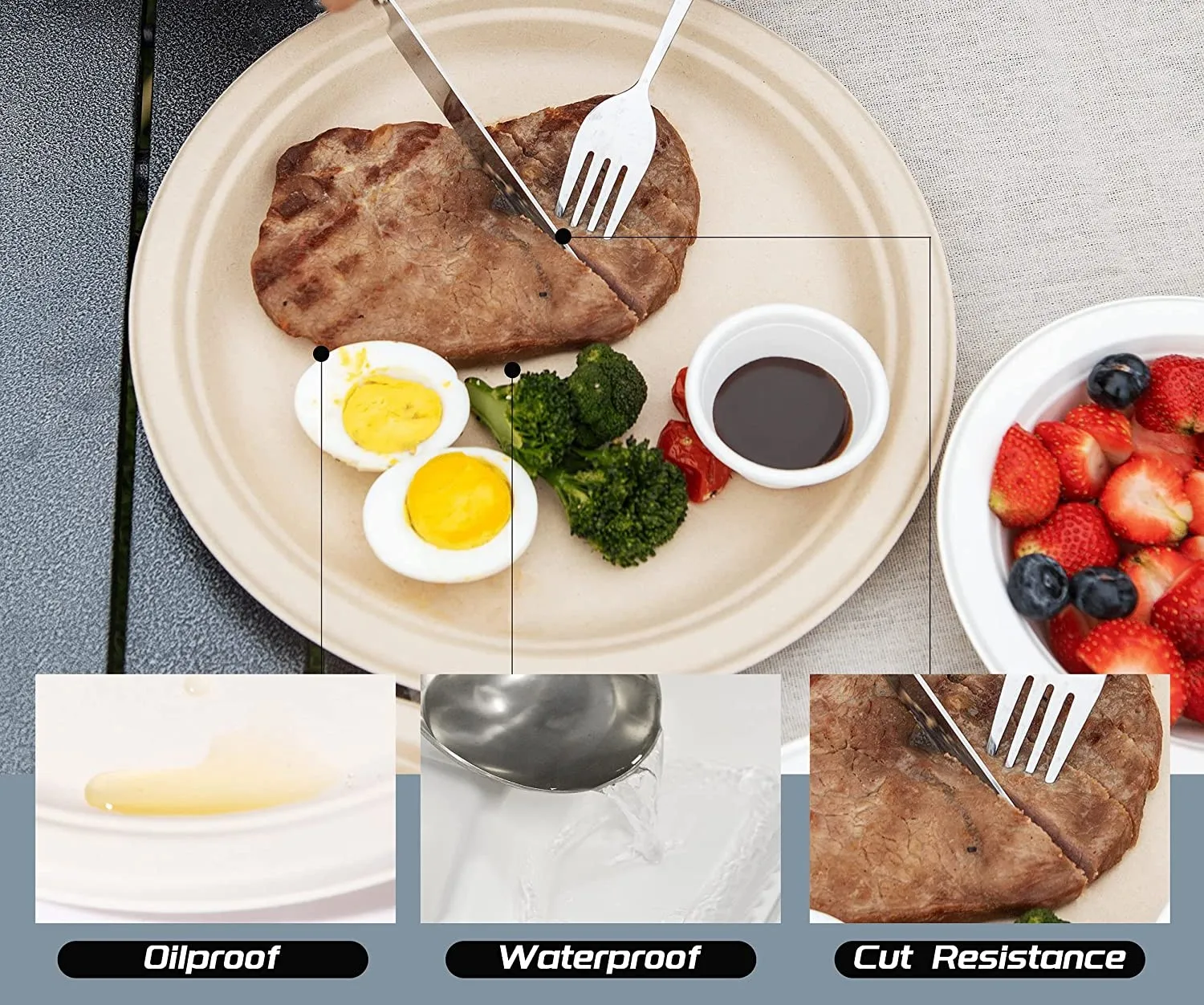 25-50Pack 9&7inch Heavy-Duty Disposable Paper Plates100% Compostable Bagasse Natural Biodegradable Eco-Friendly Sugarcane Plates