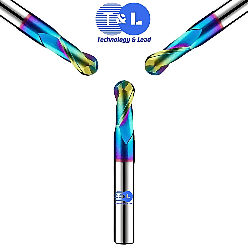 T&L HRC63 2F Colorful Coating Tungsten Steel Carbide Aluminum Ball End Milling Cutter CNC Mechanical Machining End Mill Tools