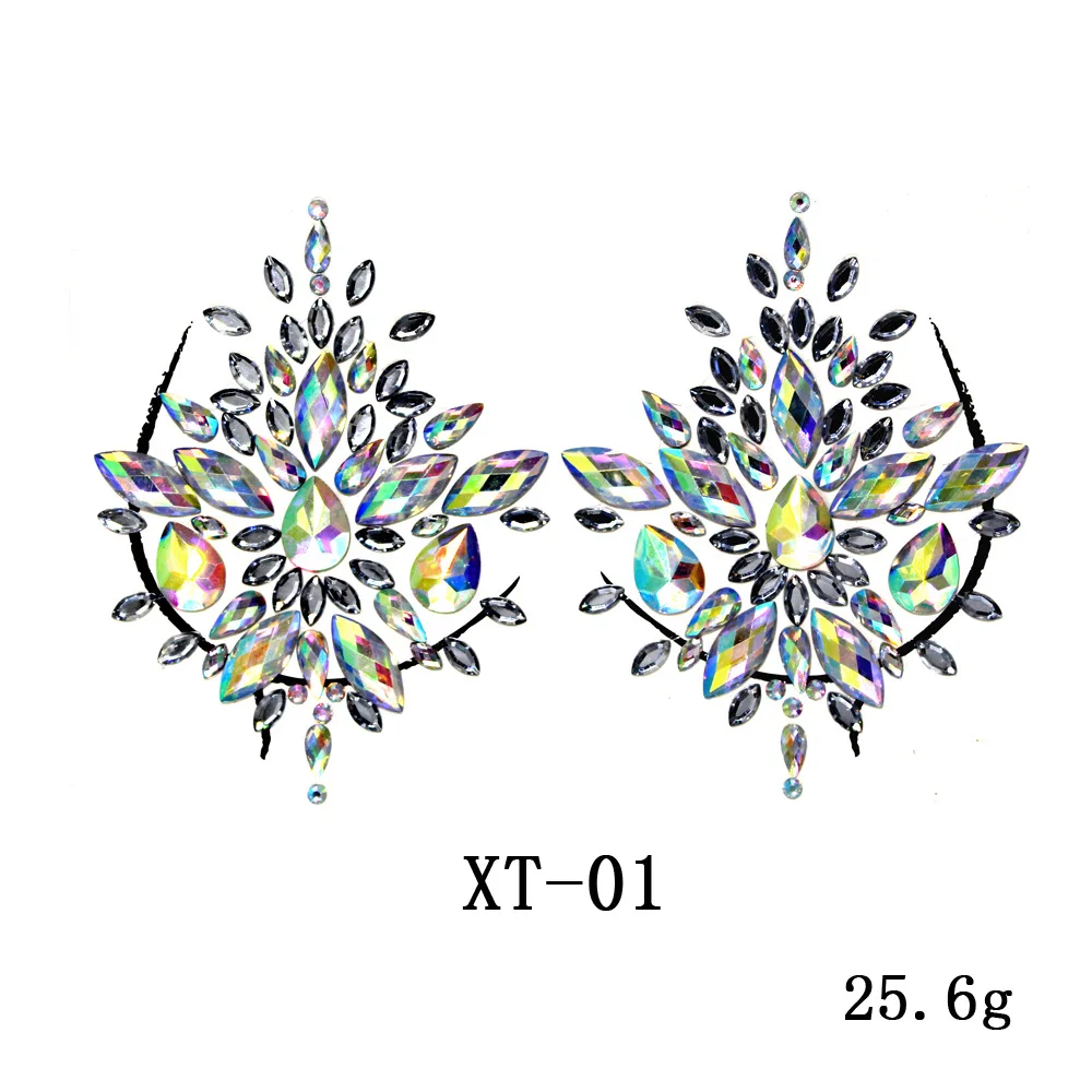 Temporäre Tattoos für Damen, gefälschte Tattoo-Aufkleber, Brustjuwelen, Kristall, Diamant, Acryl, Strass, DIY, Gesichtsaufkleber, Gesichtsdekoration – Detail 3