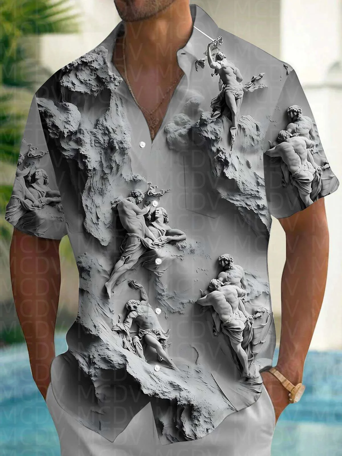 Motorcycle Pattern Men's Hawaiian Shirt Stretch Easy Care Camp Shirt Big Tall