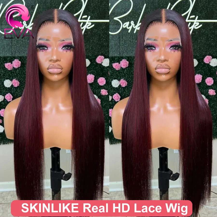 Eva Hair 1BT99J Colored Human Hair Wigs 13x6 HD Lace Wig Glueless Wig Ready To Wear 5x5 HD Lace Closure Wig Invisible Lace 13x4