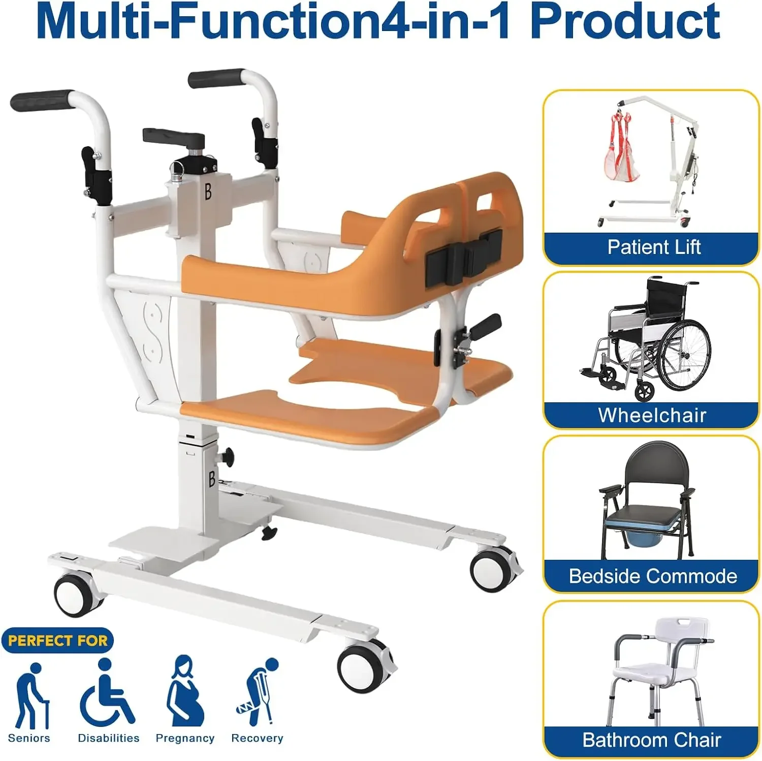 Portable Patient Lift Chair for Home Use | Manual Transfer from Bed to Chair, Wheelchair, Toilet - Adjustable Height, Safe