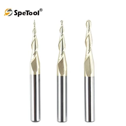 SpeTool 1pc Carbide Ball Nose Router Bit Woodwork Metal CNC 2D 3D Engrave Carving End Mill 1/4 Shank ZrN Coated Milling Cutter