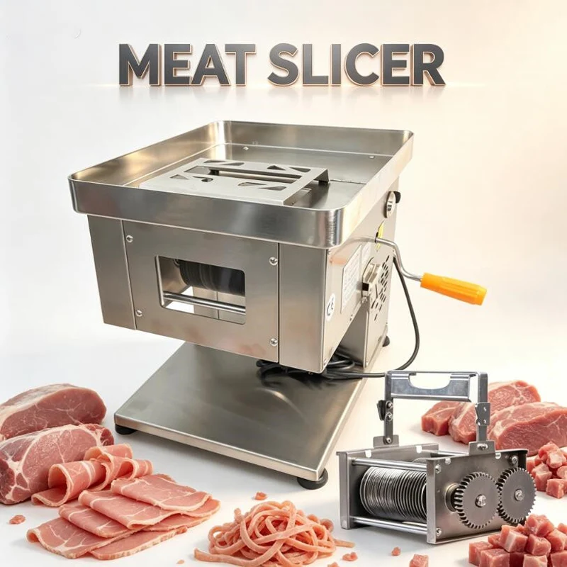 Automatic Meat Slicer With Stainless Steel Knife Group Detachable Electric Meat Cutting Machine For Slicing Shredding Diced Meat