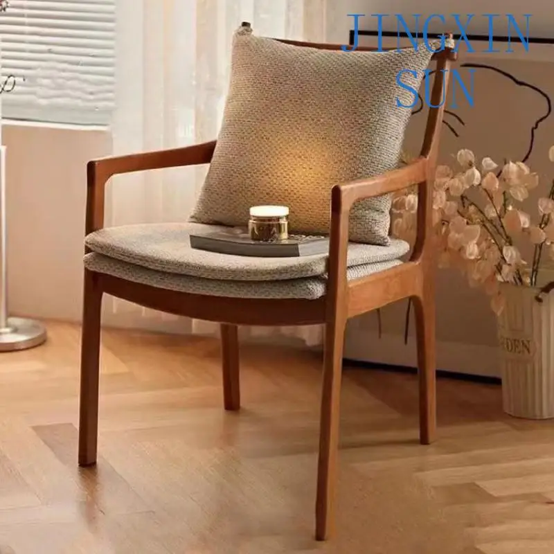 Nordic oak cherry wood armchair modern simple solid wood chair small apartment dining chair soft bag back book desk chair