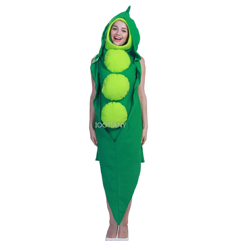 Funny Cartoon Green Pea Pod Cosplay Costume Family Matching Outfit Food Parent-children Jumpsuit Purim Carnival Party Stage Sets