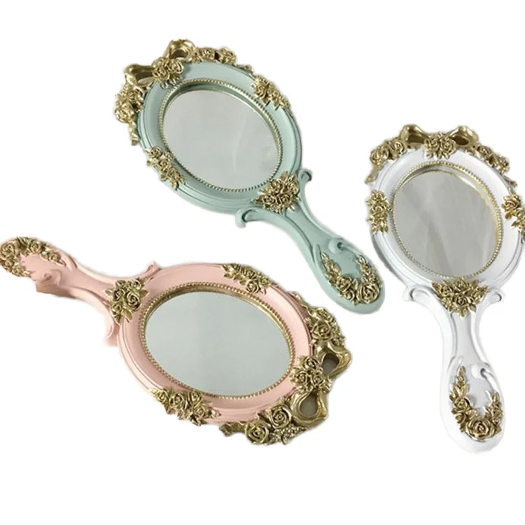 Handheld Mirror,Gold Antique French Vintage Hand Mirror,Retro Oval Makeup Mirror for Gift,High Definition Clear