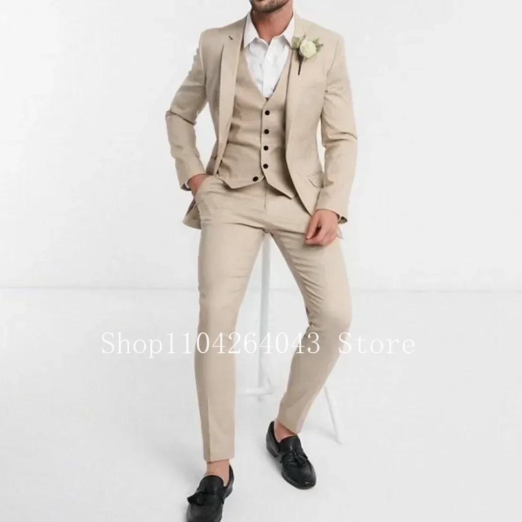 

Luxury 3 Piece Men's Slim Fit Suit Set with Notched Lapel Blazer Vest And Pant Comfortable Wedding Banquet Gentleman Outfit