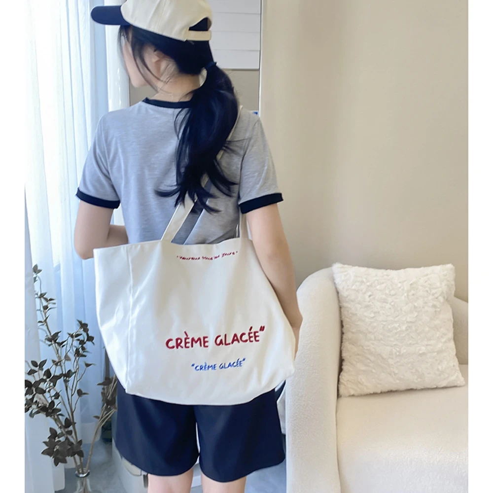 Women's Shoulder Bag Large Capacity Tote Bags Double-Sided Shopper Canvas Letter Fashion Harajuku Zipper Print Canvas Handbags image 6