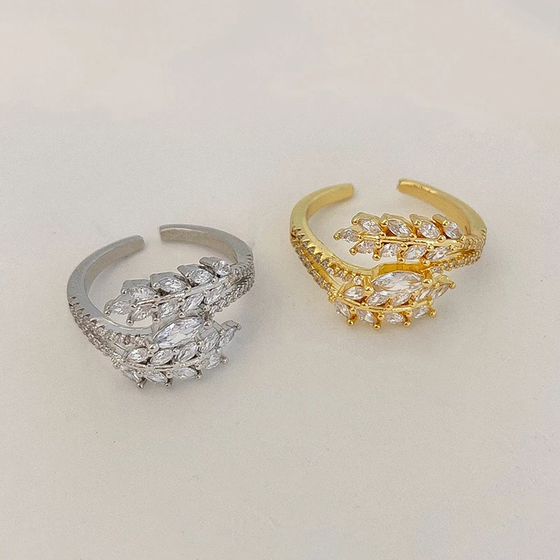 

PONYKISS 925 Sterling Silver 18K Gold Zircon Leaves Opening Rings for Women Plant Fine Jewelry Minimalist Trendy Accessories
