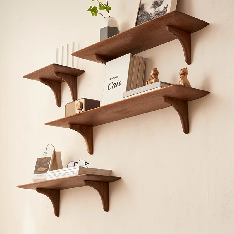 

Solid Wood Floating Shelves - Walnut Wall Shelves for Living Room & Bedroom, Farmhouse Style Shelf Board with Natural Wood Grain