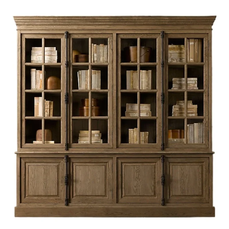 خزانة كتب أمريكية من الخشب الصلب، خزانة من خشب البلوط القديم، مصممة يابانية