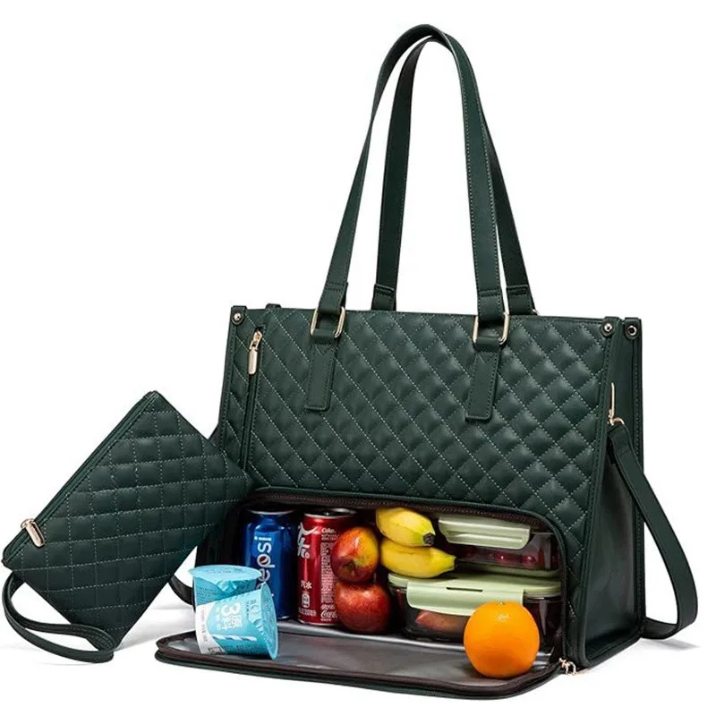 Multi-functional Lunch Bag Women Large Lunch Box Insulated Tote Bag with Multi-Pockets Quilted Puffy Tote for Work, Outdoors