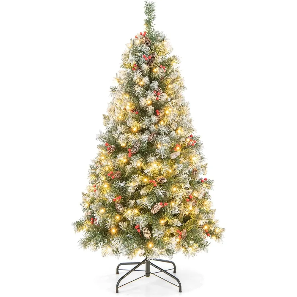 

Pre-Lit Christmas Tree, Artificial Hinged Xmas Tree with 200 Warm-White LED Lights, 8 Lighting Modes, 450 Branch Tips