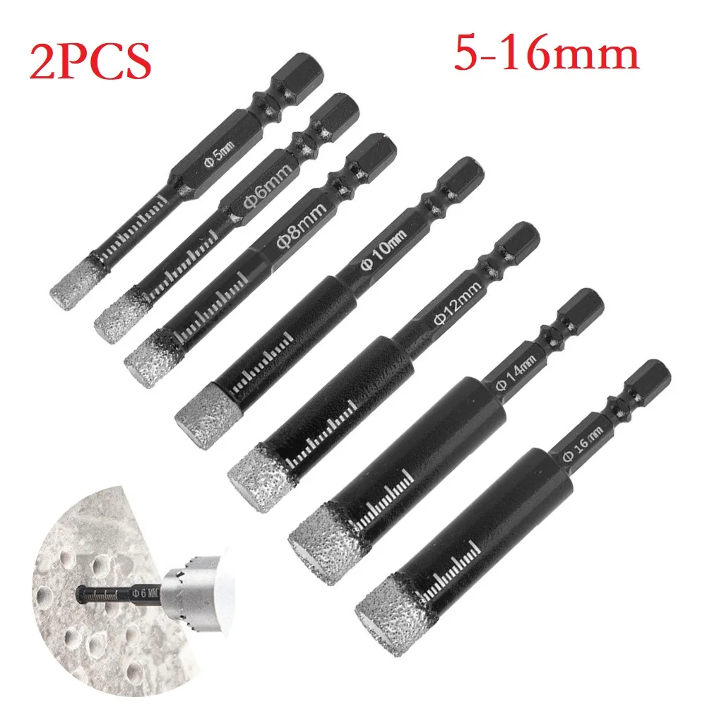 

2PC 5-16mm Diamond Dry Drill Bit Hole Saw Cutter For Marble Ceramic Tile Hole Opener Hex Shank Drill Bits Power Tool Set