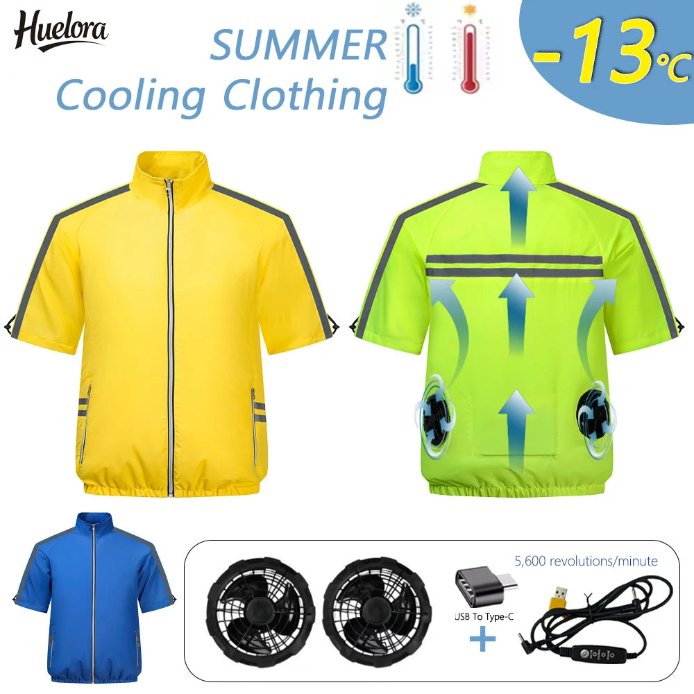 

Летние охлаждающие вентиляторы Кондиционер с коротким рукавом Мужчины Женщины Спорт на открытом воздухе Охлаждающий вентилятор с коротким рукавом Спецодежда Одежда на открытом воздухе