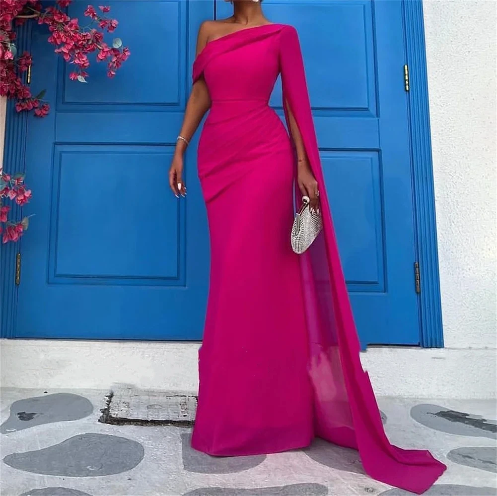 

Romantic Hot Pink Chiffon One Shoulder Mermaid Evening Dresses Floor Length Prom Gowns 2024 Long Party Dress فساتين السهرة