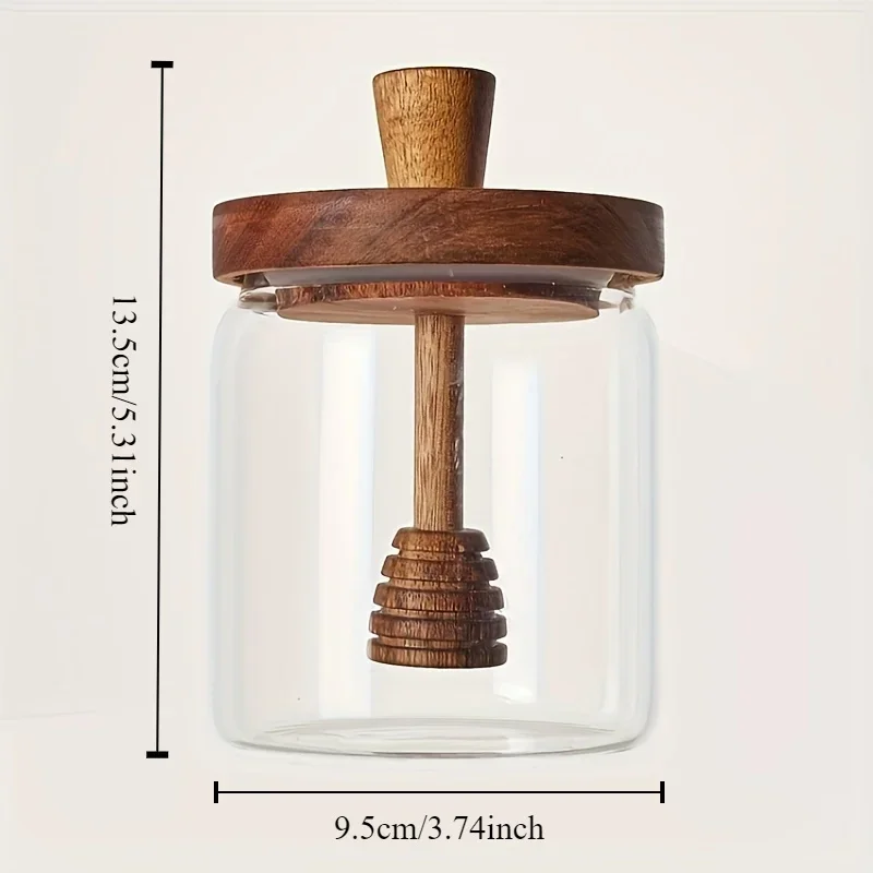 Honey Jar High Borosilicate Glass Sealed Tank with Wooden Lid Mixing Rod Wood Dip Sticks Transparent Honey Sealed Storage Jars