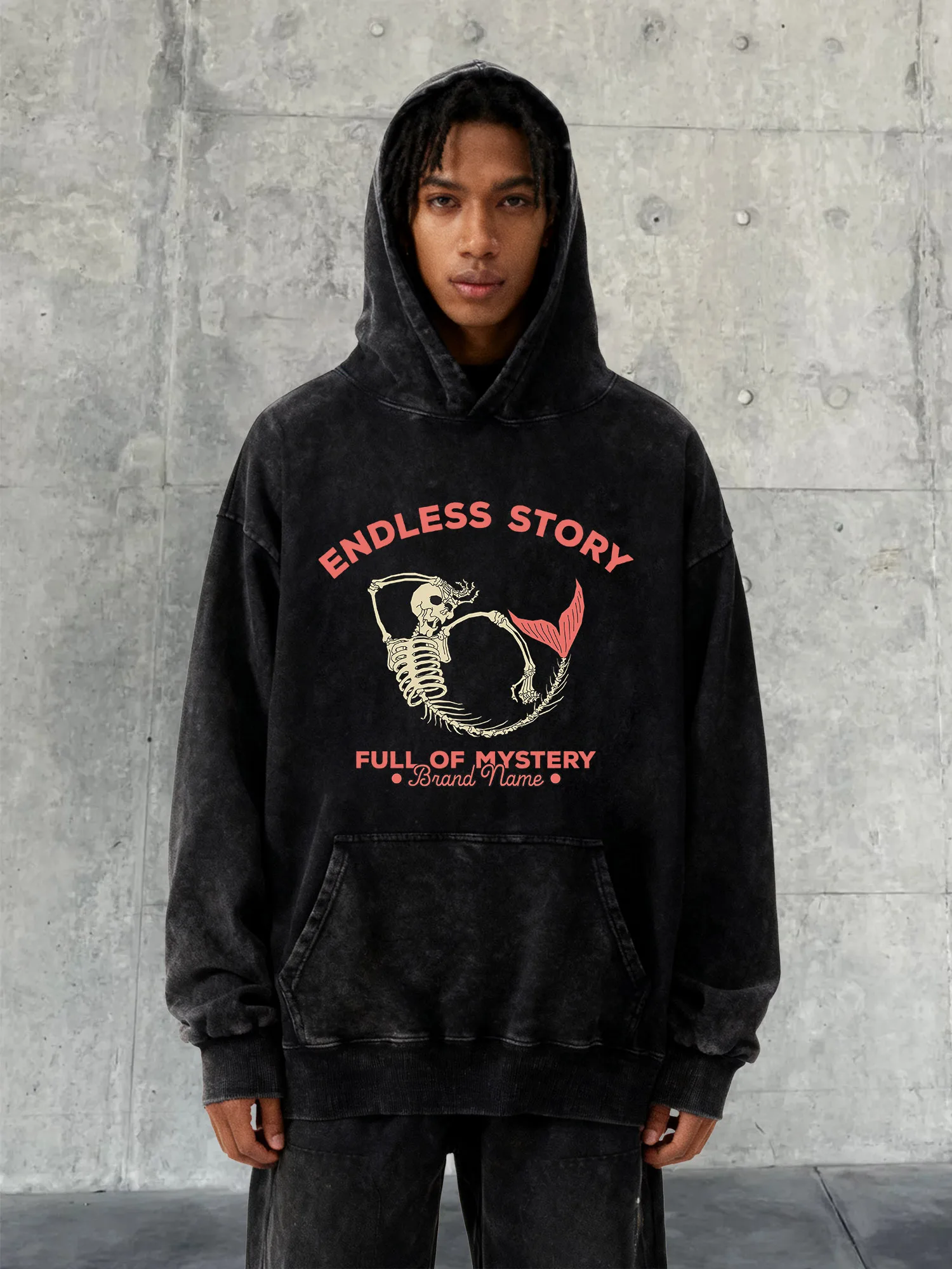 سلسة لا نهاية لها حورية البحر الهيكل العظمي رجل 400 جرام الوزن الثقيل غسلها هوديي انخفاض الكتف تصميم Aw جمع #1