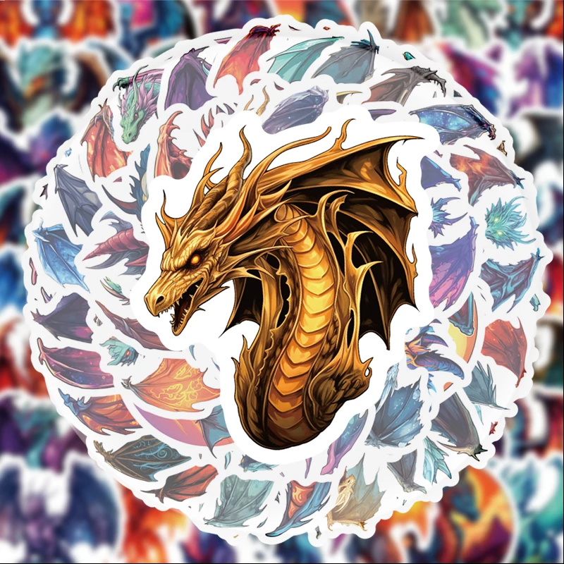 50 Fire-Winged Dragon Graffiti Stickers, Suitable for Water Bottles, Laptops, Phone Decorations, Suitcases, Skateboards, Guitars, Gift Boxes, Party Decorations, Holiday Gifts