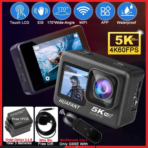 액션 카메라 G9SE 5K 4K 60FPS 50MP 2.0인치 터치 LCD EIS 듀얼 스크린 Wi-Fi 170도 사전 녹화 DVR 방수 30M 5배 줌 스포츠 카메라