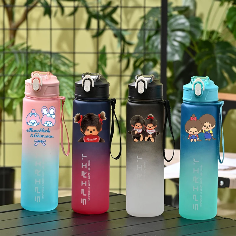 

800ML Monchhichi Water Cup Travel Portable Leakproof Water Bottle Woman Gradient Drinking Cup Children Kawaii Drinking Bottles