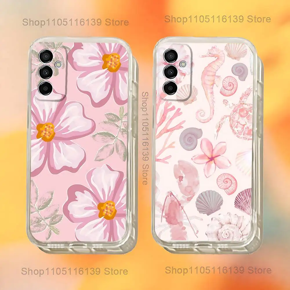 

Pink Hibiscus Flower Pattern Phone Case For Samsung S24,30,21,22,23,20 FE,lite,PIus,Ultra,5G,Note,9,10 Transparent Cover