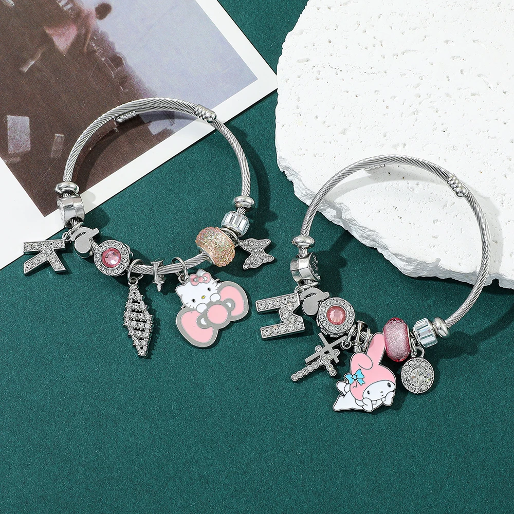 Hello Kitty My Melody Pulsera Kawaii Anime Sanrio Charm Joyería Lindo Personaje de Dibujos Animados Colgante Regalo para Niñas Mujeres