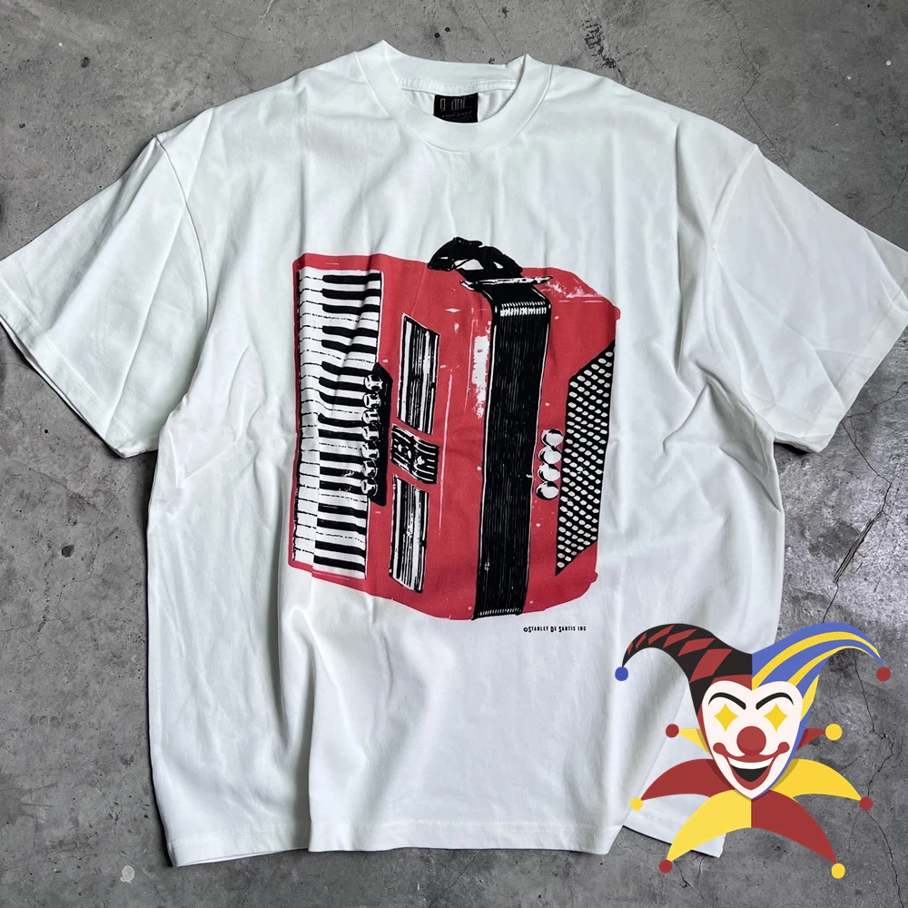 Vintage Accordion Print T Shirt Men Women 1:1 High Quality T-shirt Top Tees