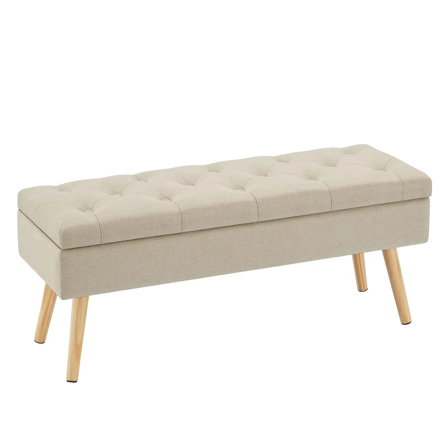 Upholstered Linen Storage Bench Ottoman Tufted Entryway Bedroom Bench with Wooden Legs 40" Beige, Customized