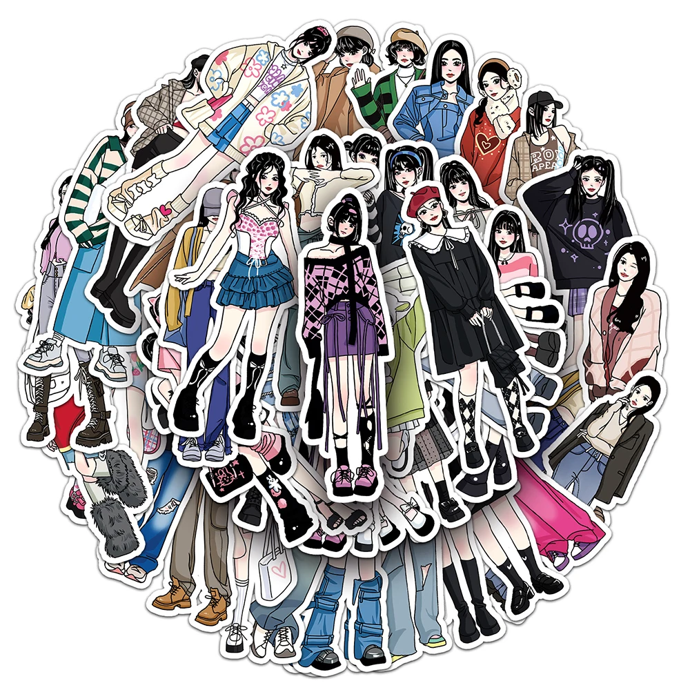

10/30/50pcs Cute Cartoon Fashion Dressing Mocha Girl Stickers Aesthetic Decals DIY Luggage Phone Laptop Pretty Girls Sticker