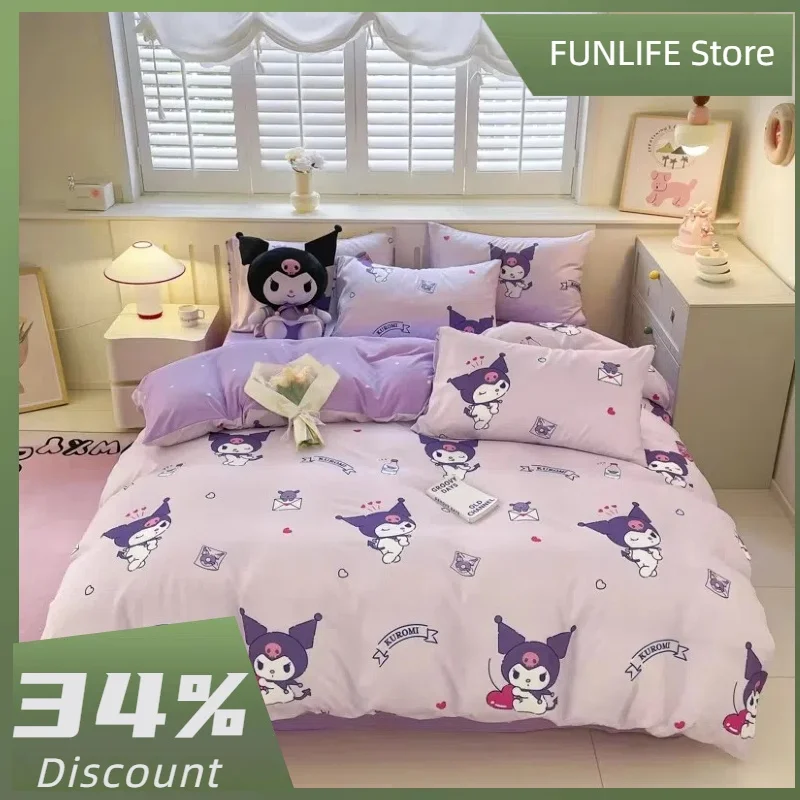 Sanrio Cartoon Duvet Cover Kids Kuromi Bedding Set Student Dormitory Cute Duvet Cover For Bedroom Decoration Single Double