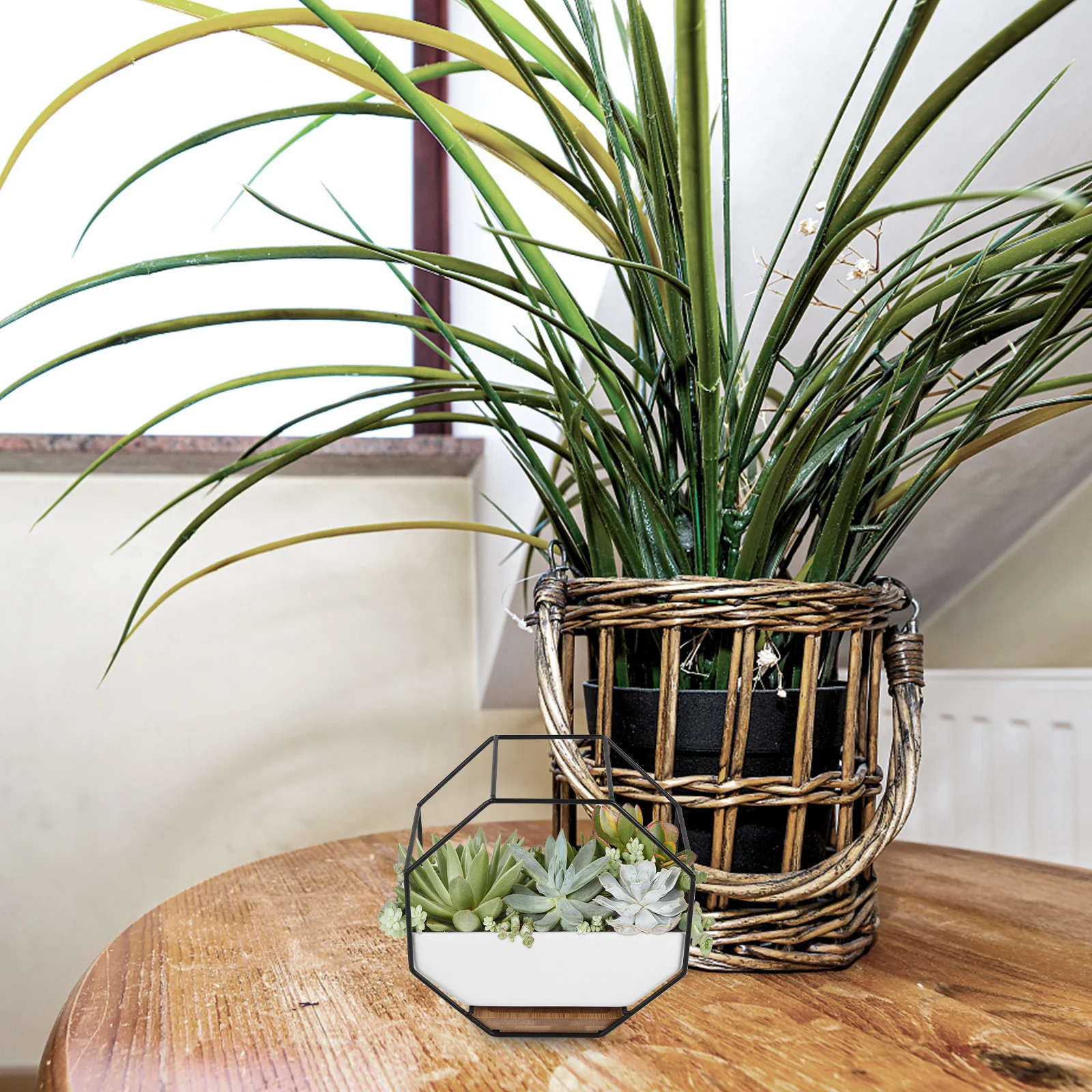 1 conjunto de parede octógono pendurado vaso de flores à prova de ferrugem decorativo planta titular para casa escritório varanda suculenta pote rack flor