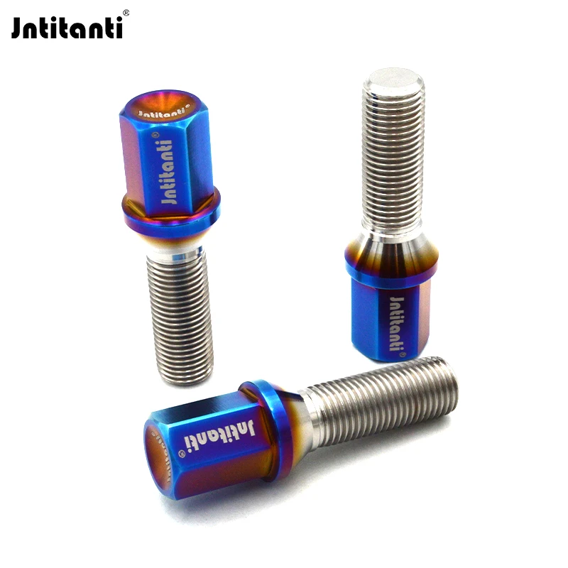 Jntitanti Long head Gr5 titanium wheel bolt screw  M14x1.5x28/35/40/45/50mm cone seat  for Maserati Renault VW AUDI,BENZ