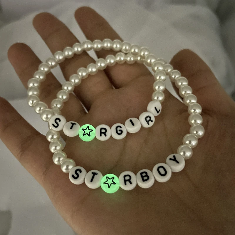 StarGirl Star Boy pulseras con letras para la amistad 2023 pulseras de moda ajustables con perlas blancas para niña y niño joyería al por mayor