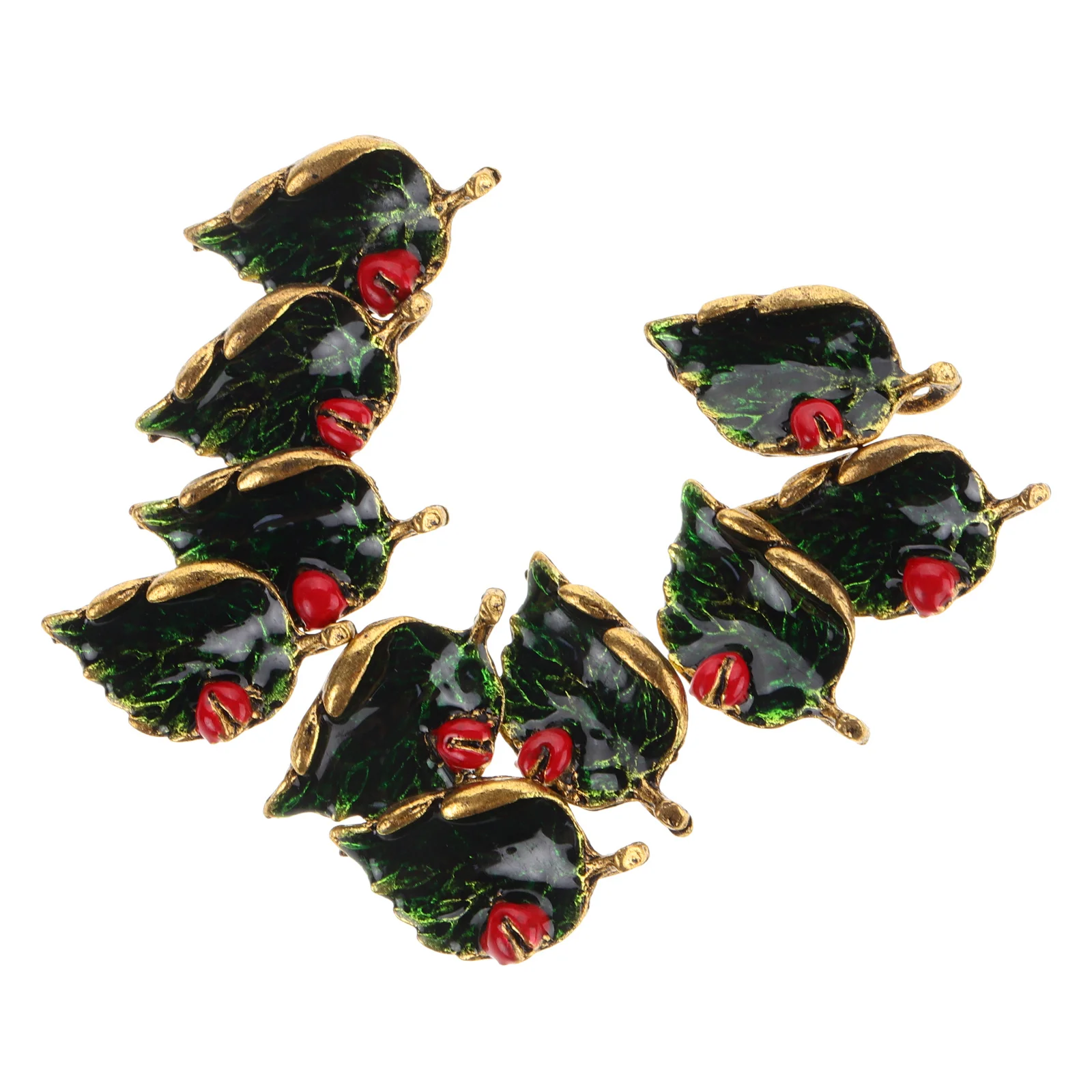 

10Pcs Leaf Charm Bracelet Alloy Pendant Necklace DIY Jewelry Components Ladybug Green Tone Jewelry Parts
