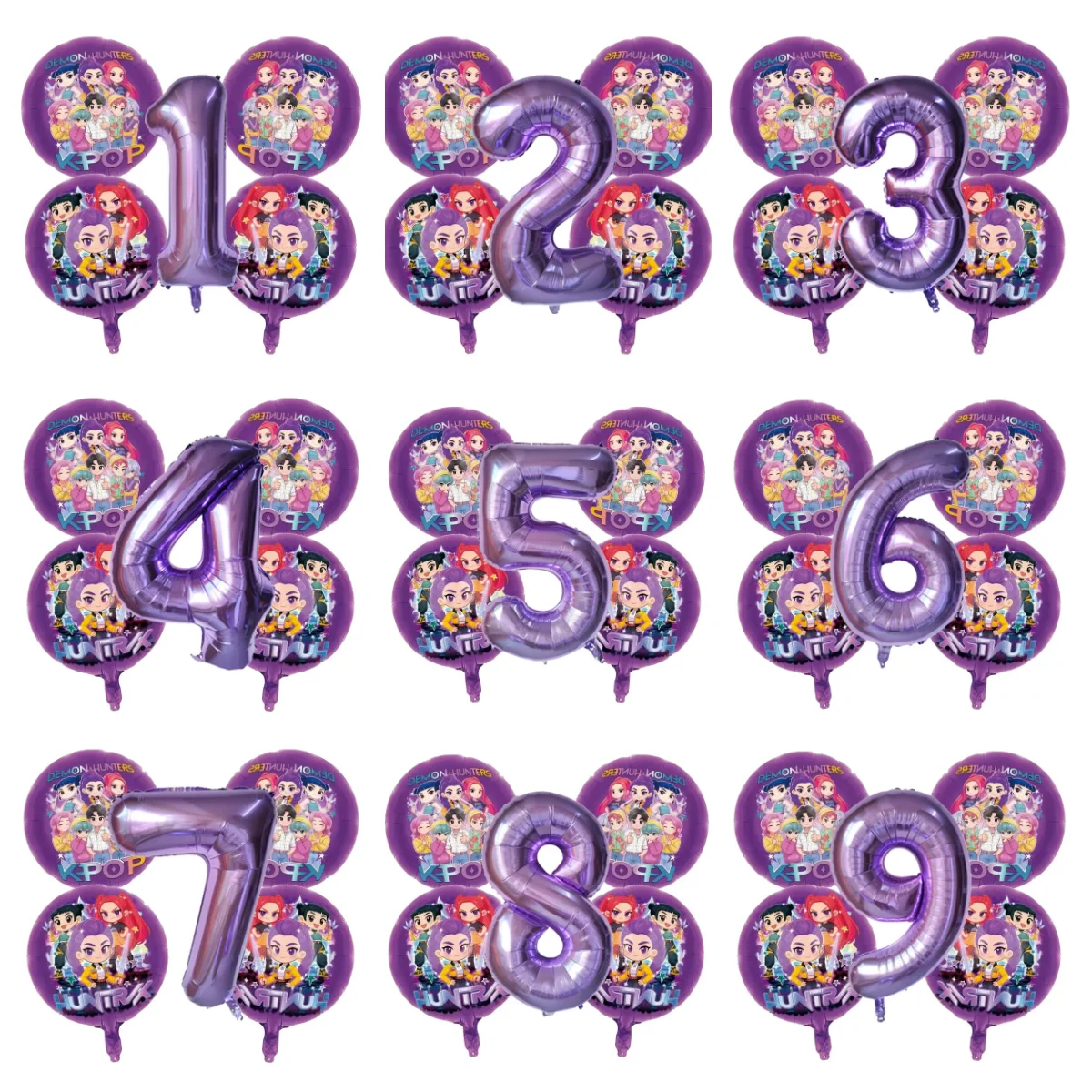 Lot de 5 ballons d'anniversaire Kpop Demon Hunters, décoration musicale pour filles, ballons en aluminium numérotés, cadeau de fête pour enfants, décorations