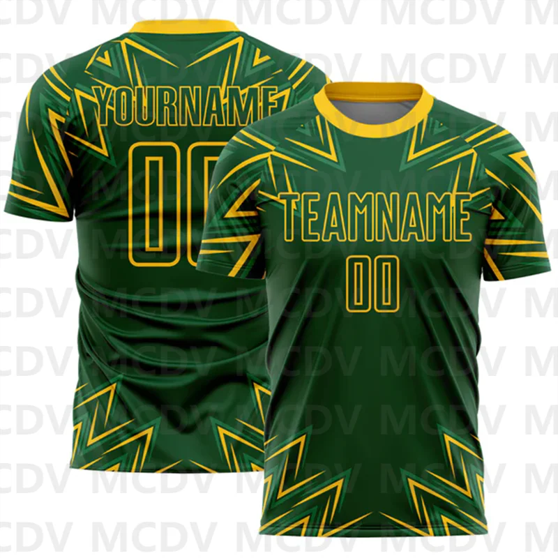 Custom Green Yellow Geometric Shapes Sublimation Soccer Uniform Jersey Personlized Team name you name number T-Shirts