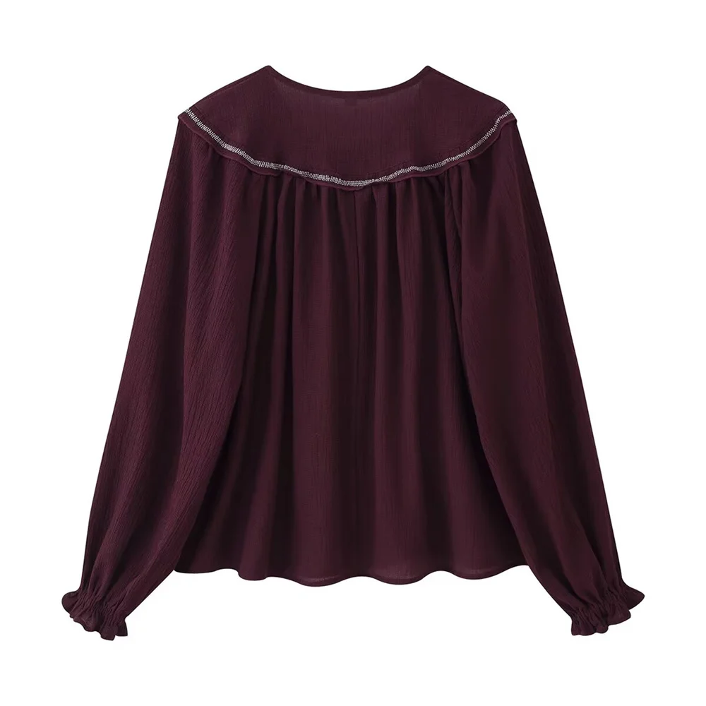 Vêtements à la mode pour femmes, tempérament ample et décontracté, chemise simple brodée de perles à manches longues, nouvelle collection automne et hiver