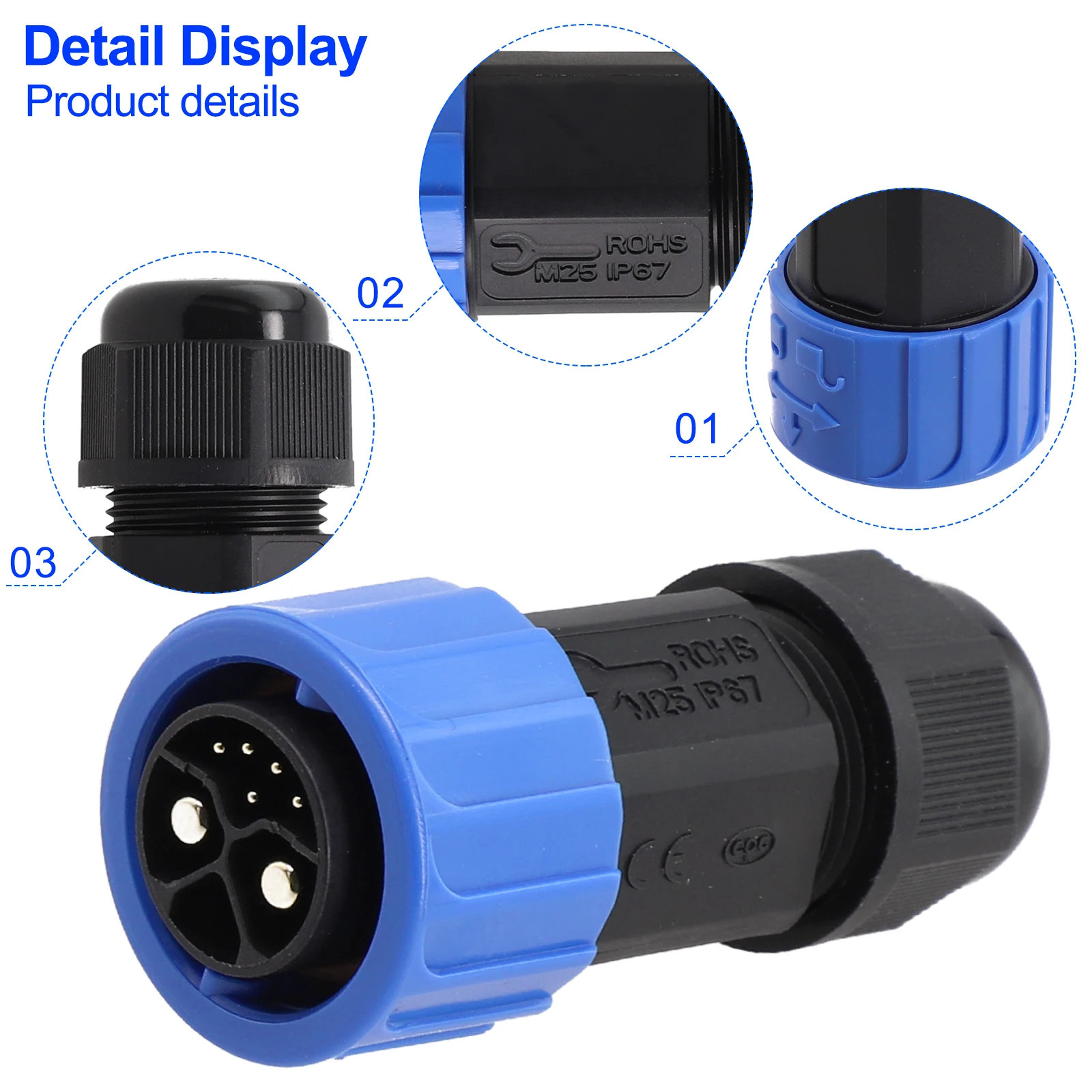 M23 IP67 Waterproof Connector Male Female 2+1 Plus 5 Battery Connector Motorcycle Charger Socket For Energy Vehicles