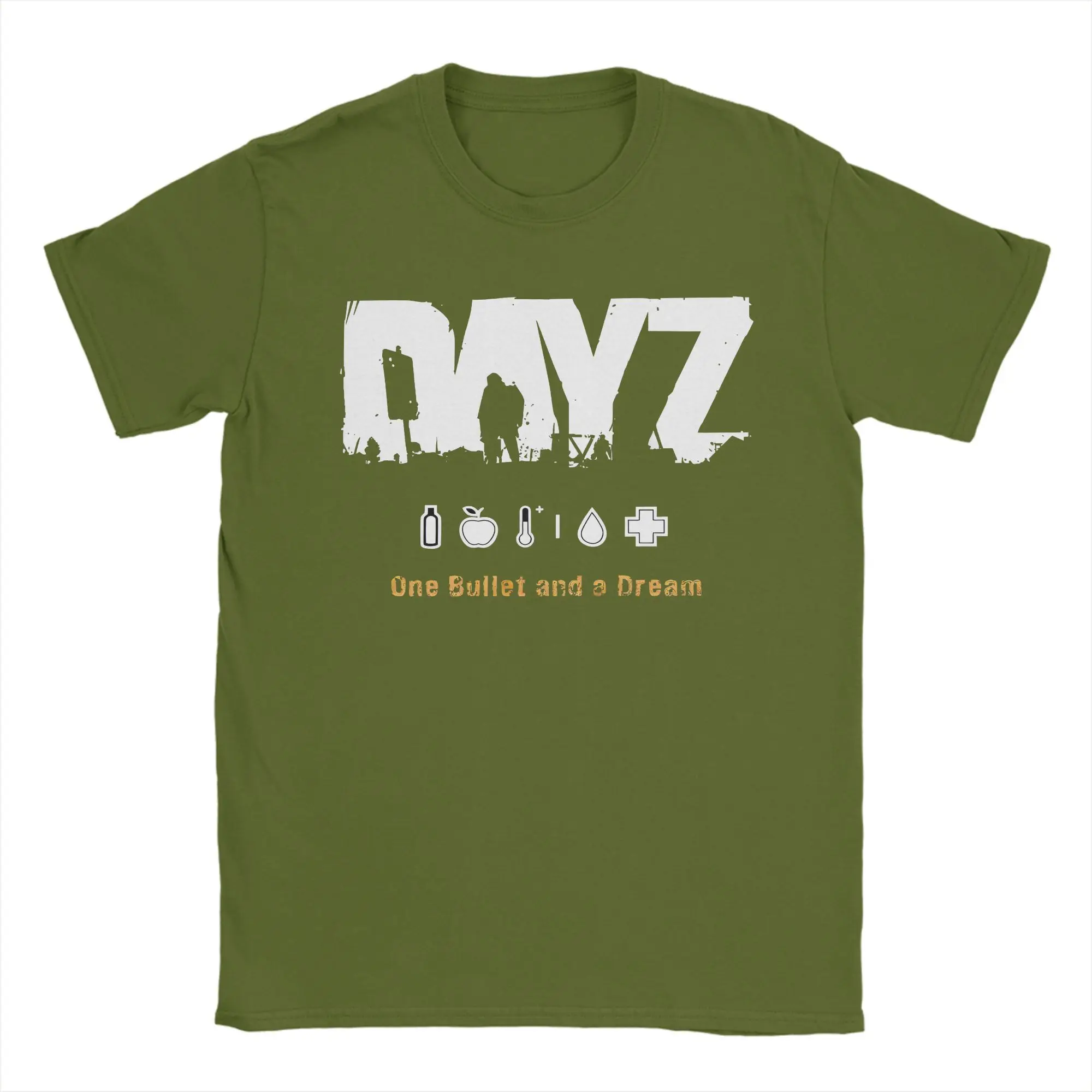 DayZ One Bullet and a Dream T Shirt Men Pure Cotton Vintage T-Shirt Shotting Game Tee Shirt Short Sleeve Merchandise Big Size