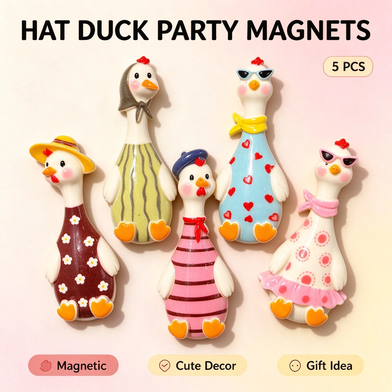 Cute Duck Fridge Magnet Cartoon Dress Up DIY Creative Fun Hat Duck Home Decoration Magnetic Sticker
