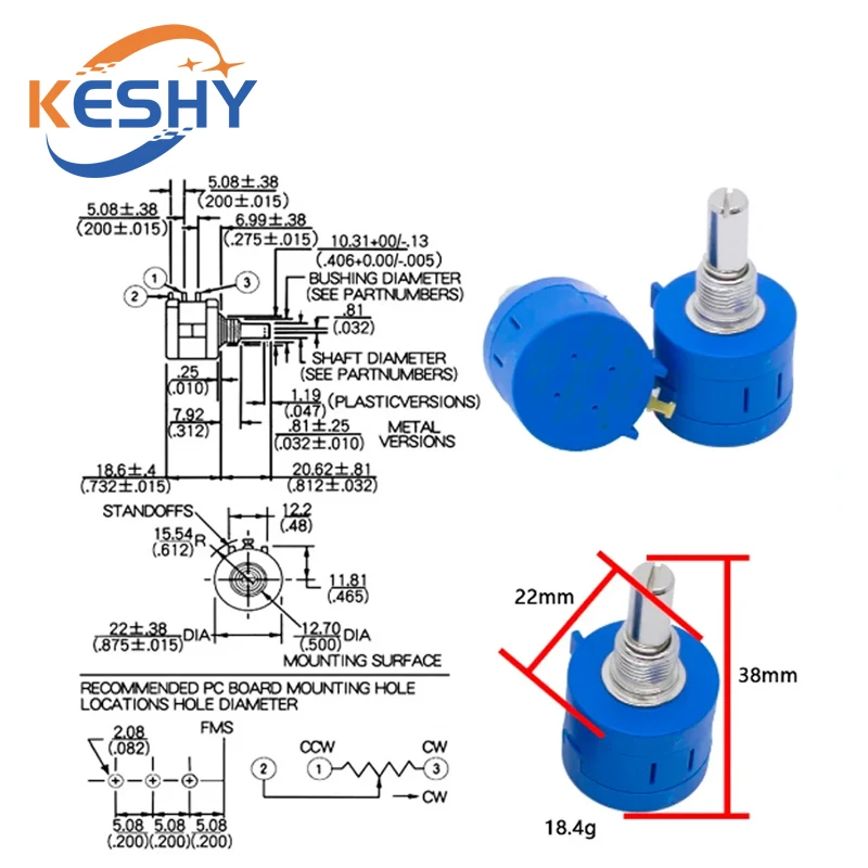 Potenciómetro multivuelta 3590S 500 1K 2K 5K 10K 20K 50K 100K ohm potenciómetro resistencia ajustable 3590 102 202 502 103 3590S-2