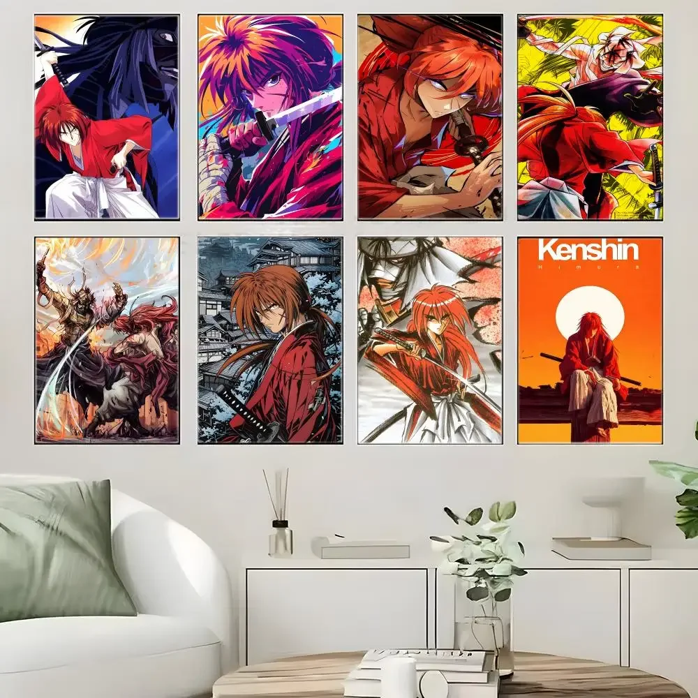 Action Fantasy Anime R-Rurouni Kenshin Poster Self-adhesive Art Waterproof Paper Sticker Coffee House Bar Room Wall Decor