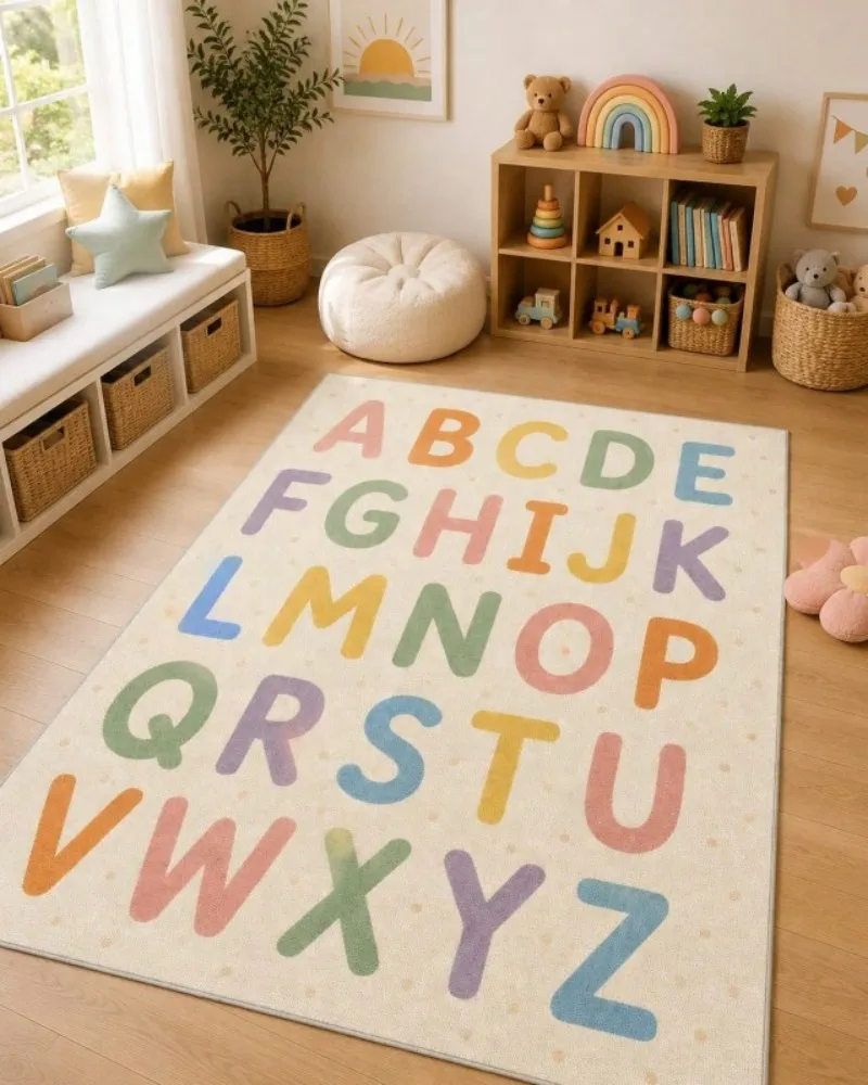 Alphabet Pattern Rug Letter Learning Design Carpet Modern Room Decor Floor Cover Creative Interior Decoration Colorful Style