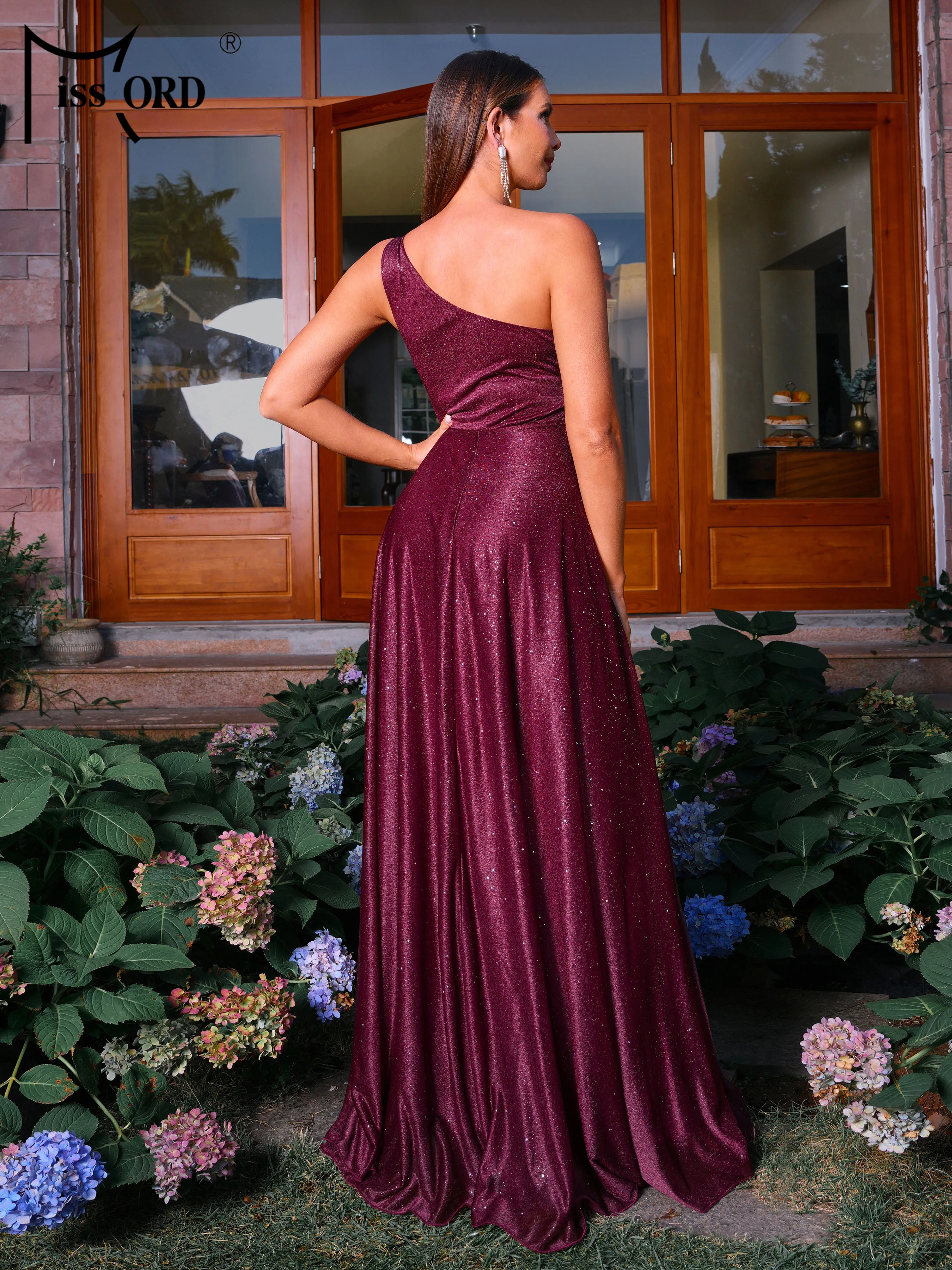 Missord 2024 New Chic Elegant Woman Dress Burgundy One Shoulder A Line Evening Formal Occasion Prom Party Dresses