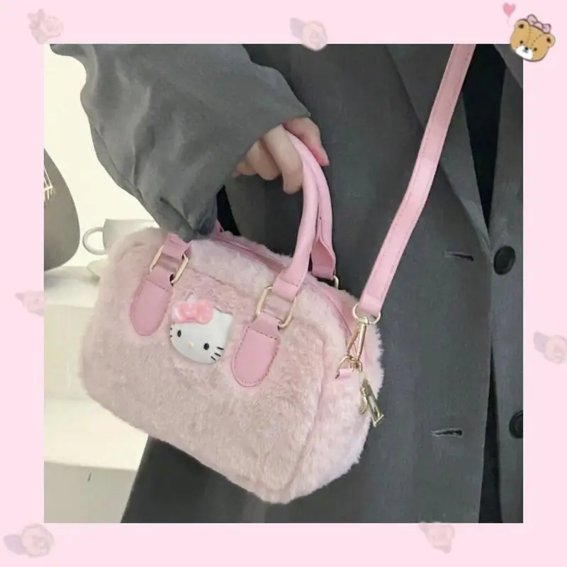 Hello Kittys Sanrios Cosmetic Bag Velvet Velvet Handbag Girly Heart Sweet Anime Figure Versatile Crossbody Shoulder Bag