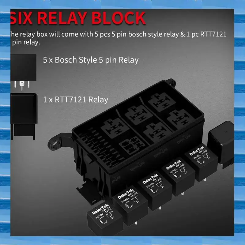 AT53 12V Relay Box 6 Way Universal Relay Fuse Box 6 Slots Relay Block ATC/ATO Fuse Block With Relay Kit Accessories For Car Truc