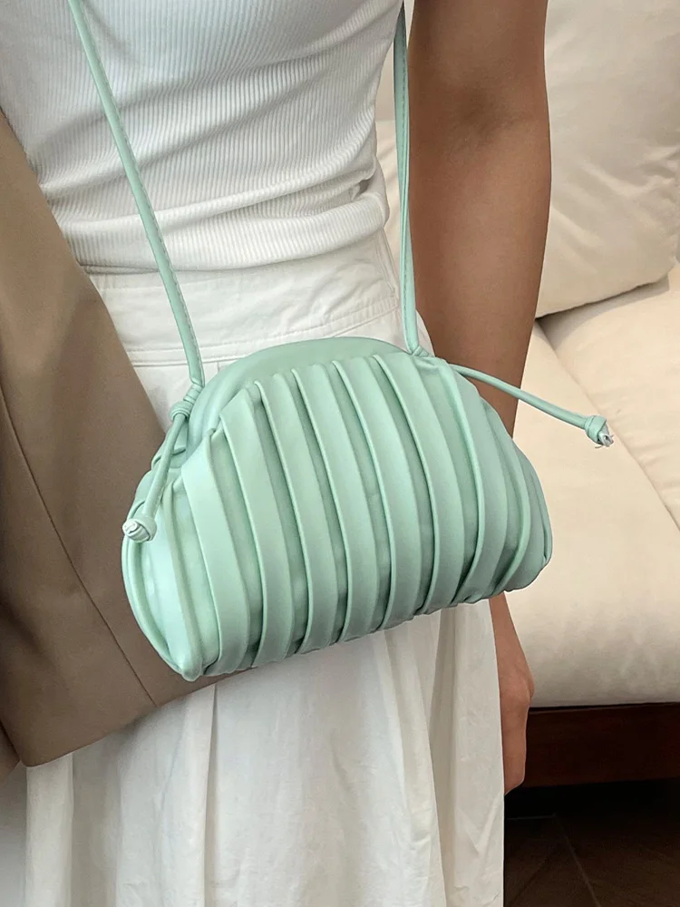 Trendy Designer Ruched Dumpling Shoulder Crossbody Bag for Women Handbag and Purses Totes 2024 New Solid Ladies Messenger Bags
